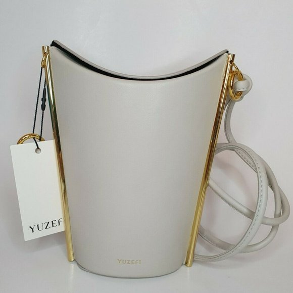 New Tag Authentic Yuzefi Pitta Light Gray Bucket Bag Rare Gold
